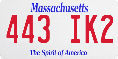 MA license plate 443IK2