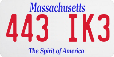 MA license plate 443IK3