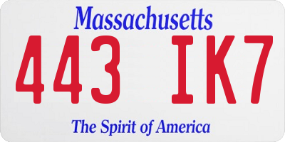 MA license plate 443IK7