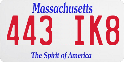 MA license plate 443IK8