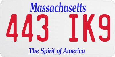 MA license plate 443IK9
