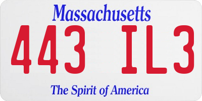 MA license plate 443IL3