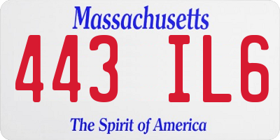MA license plate 443IL6