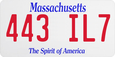 MA license plate 443IL7