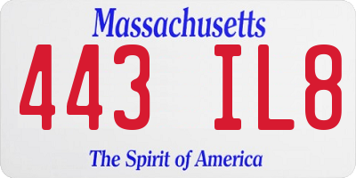 MA license plate 443IL8