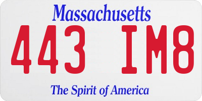 MA license plate 443IM8