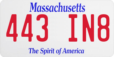 MA license plate 443IN8