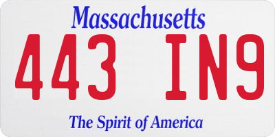 MA license plate 443IN9