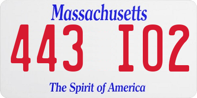 MA license plate 443IO2