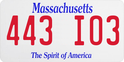 MA license plate 443IO3