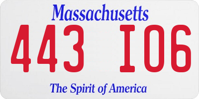 MA license plate 443IO6