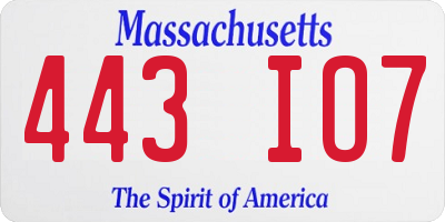 MA license plate 443IO7