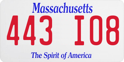 MA license plate 443IO8