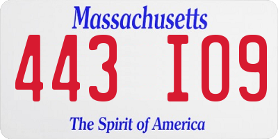 MA license plate 443IO9