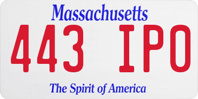 MA license plate 443IP0