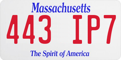 MA license plate 443IP7