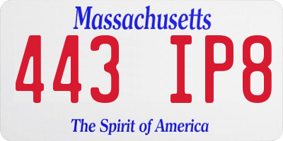 MA license plate 443IP8