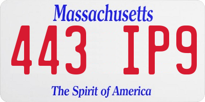 MA license plate 443IP9