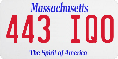 MA license plate 443IQ0