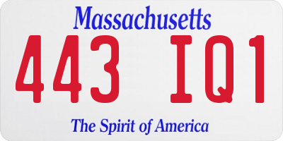 MA license plate 443IQ1