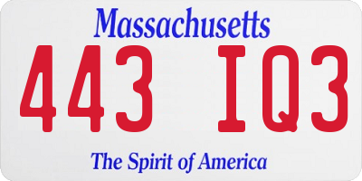 MA license plate 443IQ3