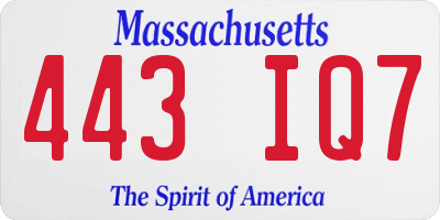 MA license plate 443IQ7