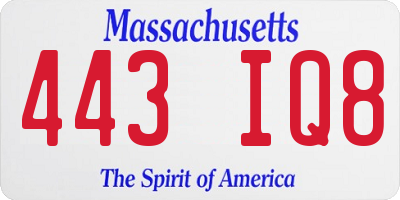 MA license plate 443IQ8