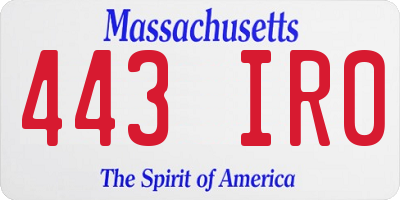 MA license plate 443IR0