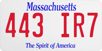MA license plate 443IR7