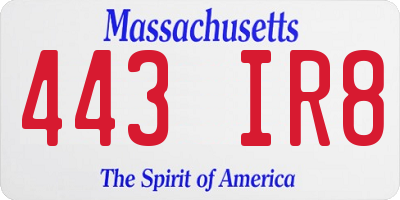 MA license plate 443IR8