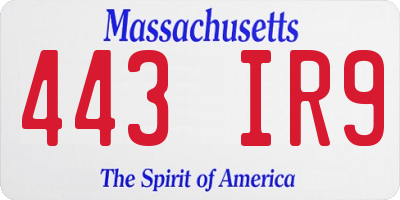 MA license plate 443IR9