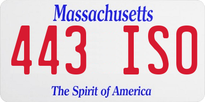 MA license plate 443IS0