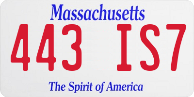 MA license plate 443IS7