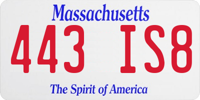 MA license plate 443IS8