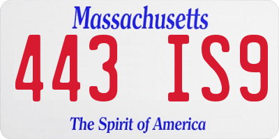 MA license plate 443IS9