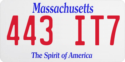 MA license plate 443IT7