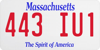 MA license plate 443IU1