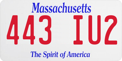 MA license plate 443IU2