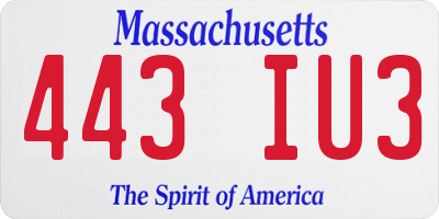 MA license plate 443IU3