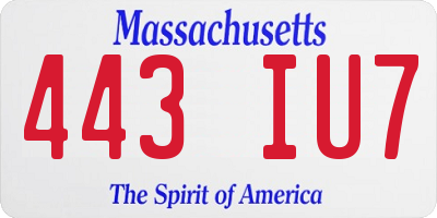 MA license plate 443IU7