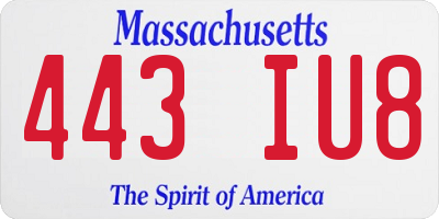 MA license plate 443IU8