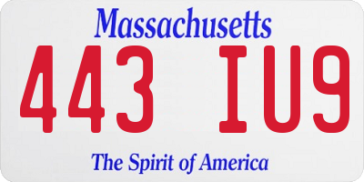 MA license plate 443IU9