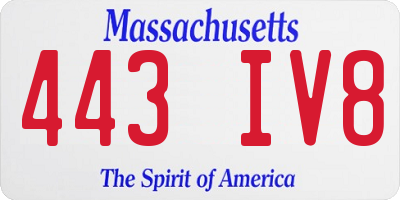 MA license plate 443IV8
