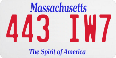MA license plate 443IW7