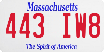 MA license plate 443IW8