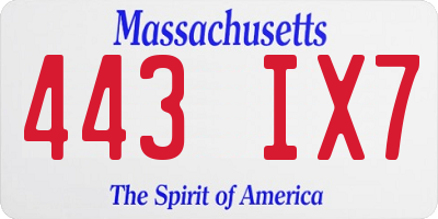 MA license plate 443IX7