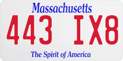MA license plate 443IX8