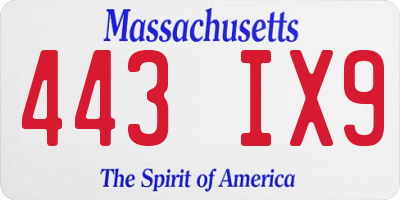 MA license plate 443IX9