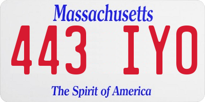 MA license plate 443IY0