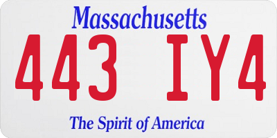 MA license plate 443IY4